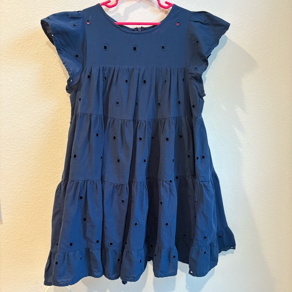 Simply Southern Navy Blue Eyelet Tiered Flutter Sleeve Dress Size S